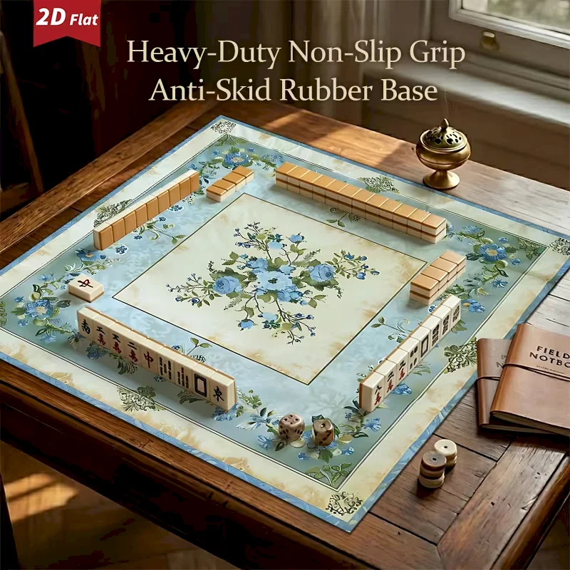 VIKAMA Light colored Flower Printed Mahjong Table Mat Anti slip Silent Desktop Protective Mat Gaming Home Decoration