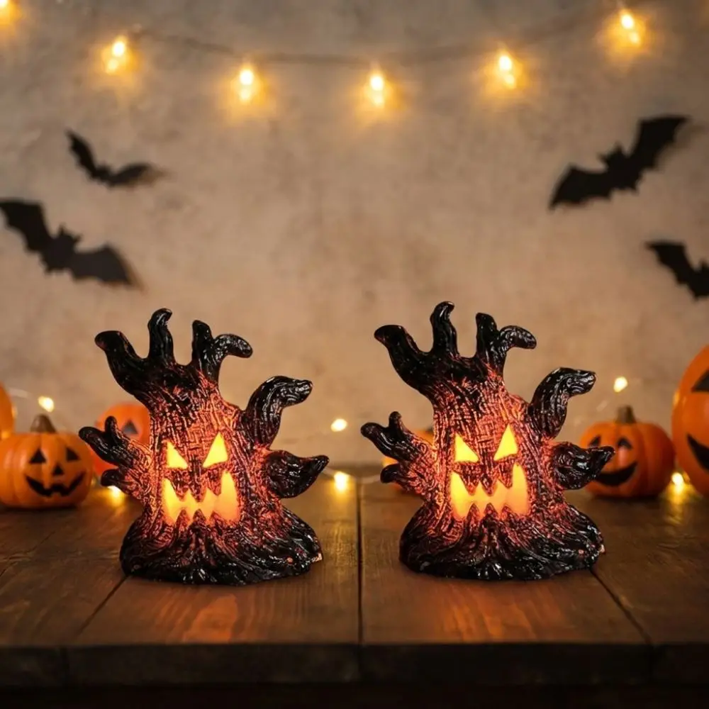 Resin Halloween Monster Tree Light Ornament Mini Tree Stump Glow Effect Scary Tree Stump Lamp Simulated Tree Freaky