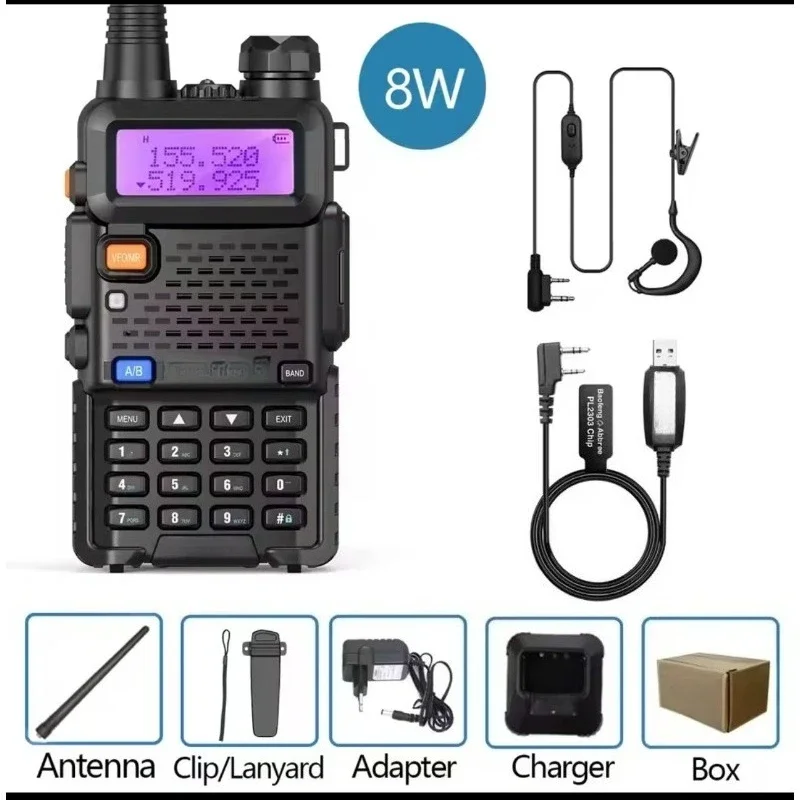 Walkie Talkie Portable Two Way Radios 8W Dual Band 128CH 1800mAh Radio