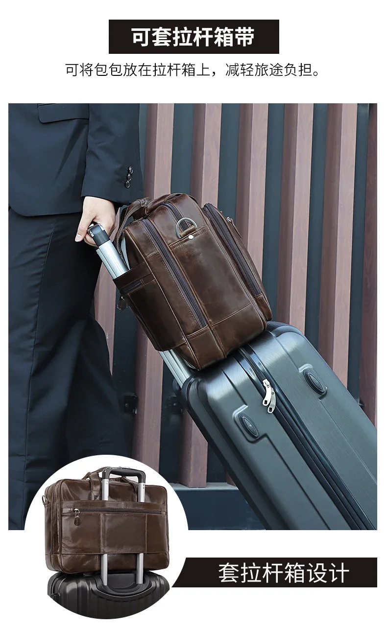 High Quality Genuine Leather Men Briefcase Business Bag Crazy Horse Leather Large 17'inch Laptop Bag Male Portfolio Office Case