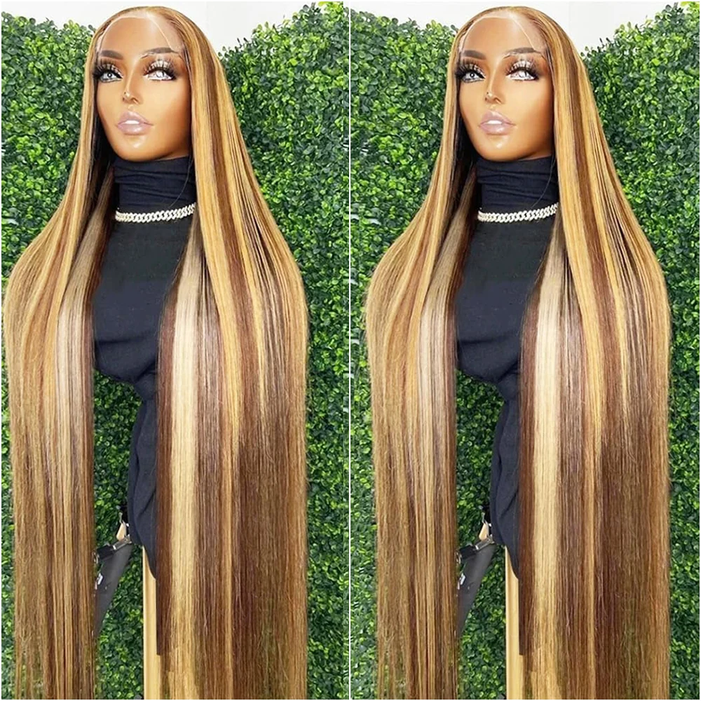 40  46 Inch P4/27 Highlight Bone Straight Human Hair Wigs 13x6 Hd Lace Frontal Wig 220 Density Brazilian Human Hair 13x4 HD Lace Front Wig For Women