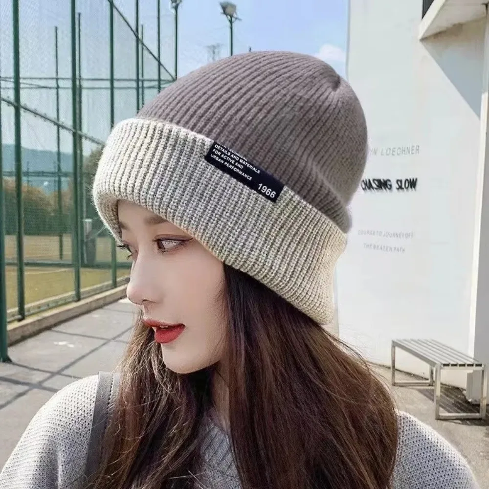 

Unisex Autumn Winter Knitted Hat Thickened Warm Woolen Hat Ear Protection Double-Sided Beanies Hat Women Men