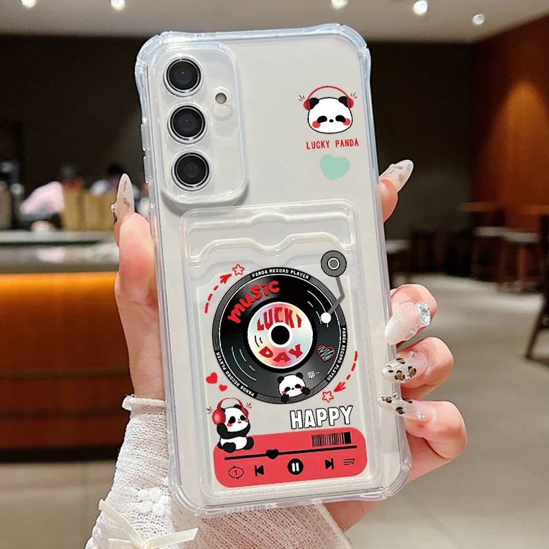 Panda Record Card Case For Samsung Galaxy A56 A55 A54 5G A53 A52 A36 A35 A34 A16 A15 A14 A26 A25 S21 FE S22 S23 S24 S25 Ultra