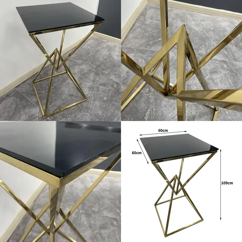 Customized Light Luxury Non-Embroidered Steel Glass Bar Counter for Commercial Creative Triangle Tall Table KTV Bar Wedding