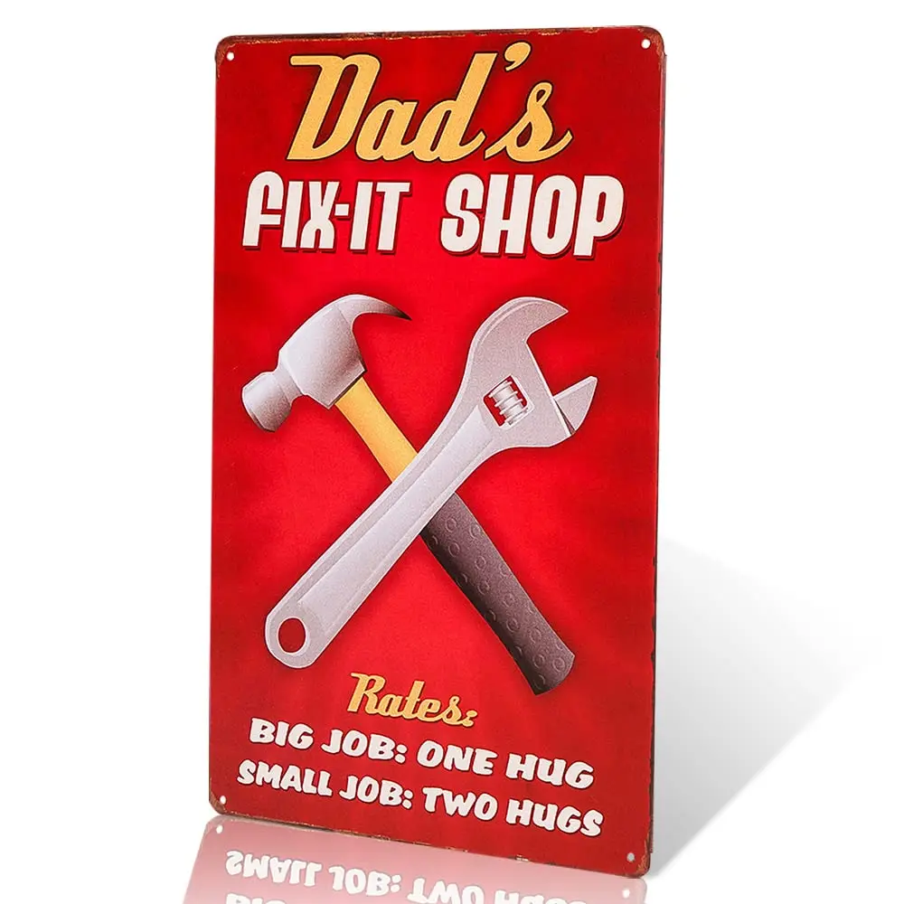 dingleiever-Dad's Fix-It Shop Sign,Funny Dad Repair Shop Metal Tin Sign for Birthday Thanksgiving Gifts for Dad