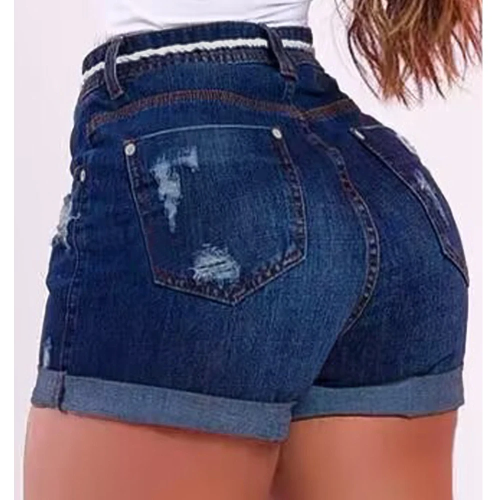 Short Jeans Women Patchwork Design Ripped Skinny Denim Short Pants Summer Zipper Lace-up Zip Ripped Denim Shorts