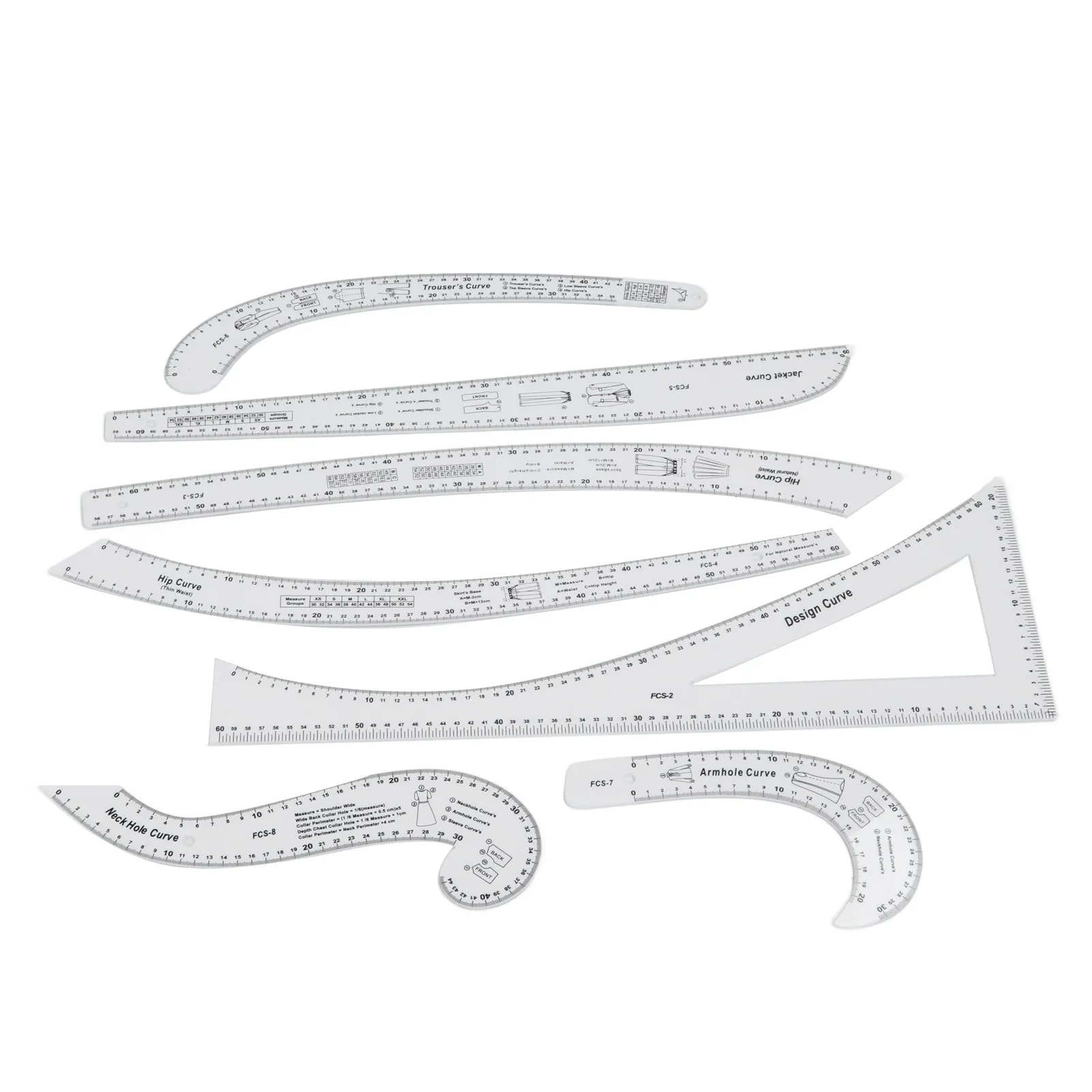 7Pcs Sewing Ruler Tailor Set Clear High Accuracy Scale Fashion Pattern Design Ruler Set for Making Pattern Drafting