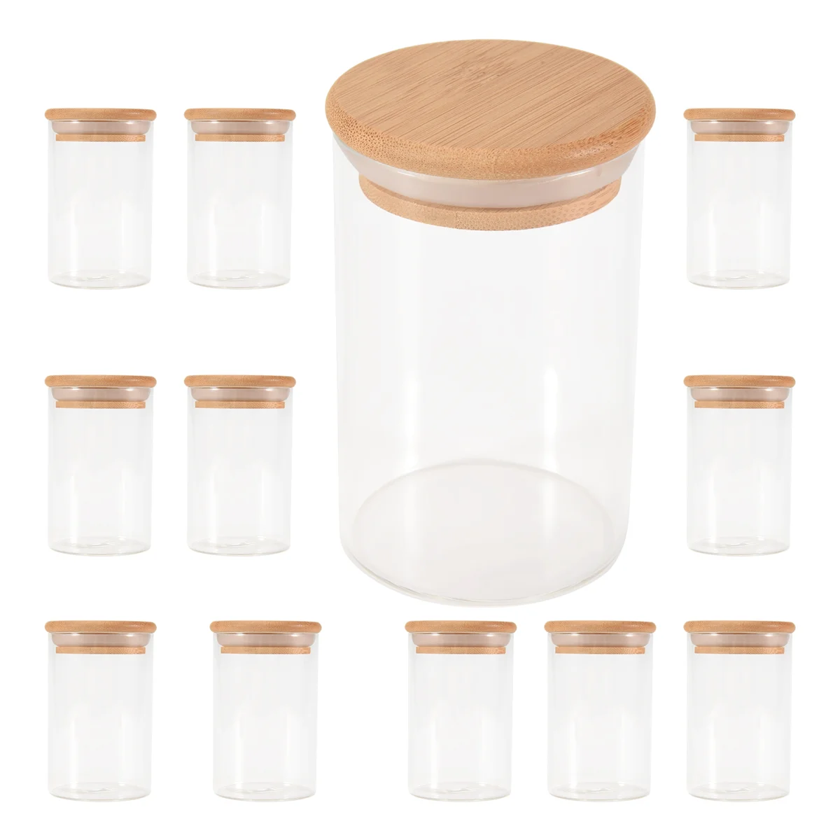 

F-CX-12Pcs Glass Jars Set(300Ml),Clear Spice Jars with Bamboo Lids, Food Storage Jars Canisters for Kitchen Counter Organizer