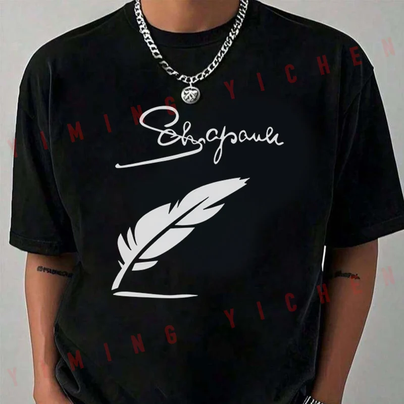 Feather & Letter Graphic Motorcycle T-Shirt Men Hip Hop Streetwear Unisex Casual Fashionable Short Sleeve Tops