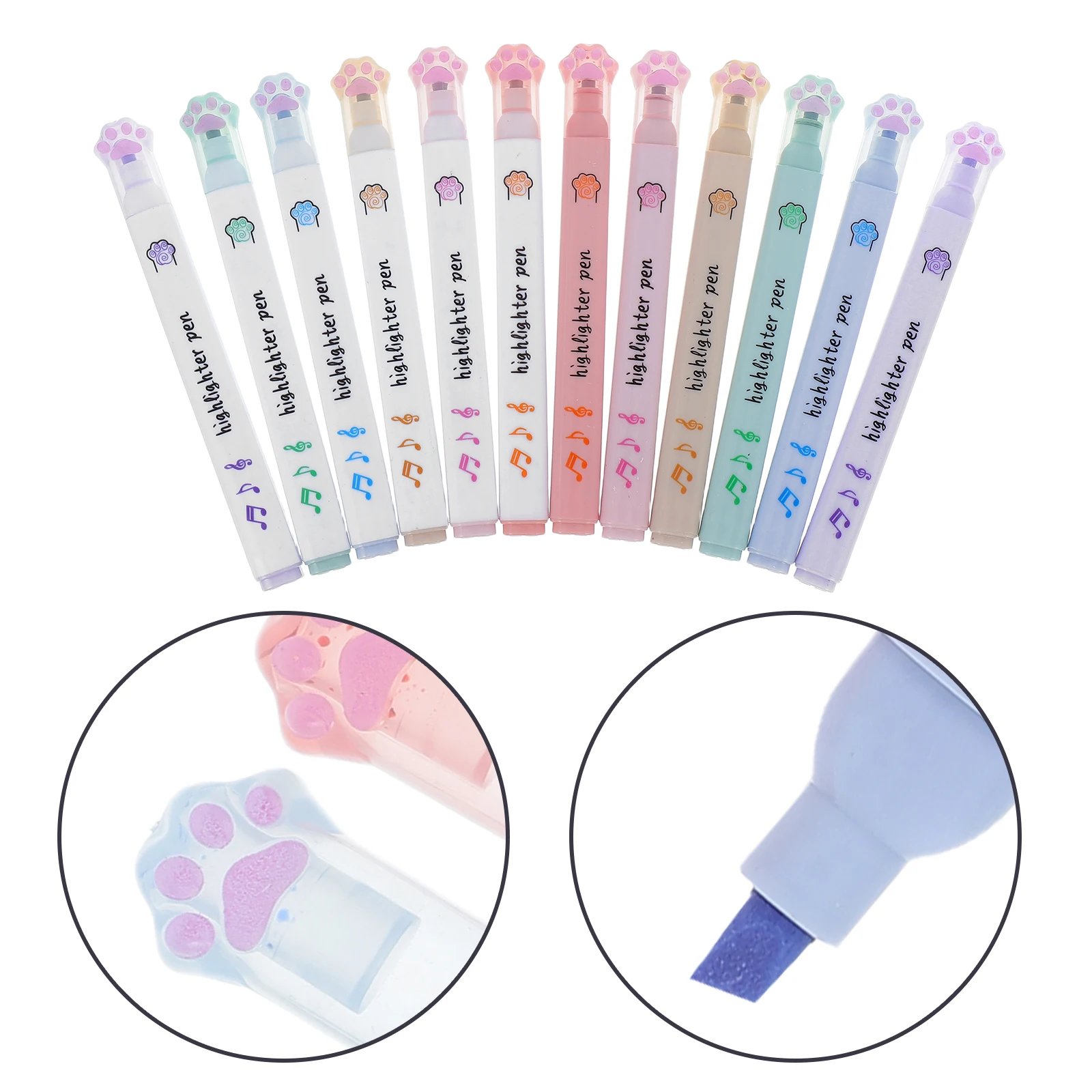 

12pcs Cat Paw Highlighters Kawaii Pastel Fluorescent Pens For School Stationery Note Taking Kids Art Journaling Planner Markers