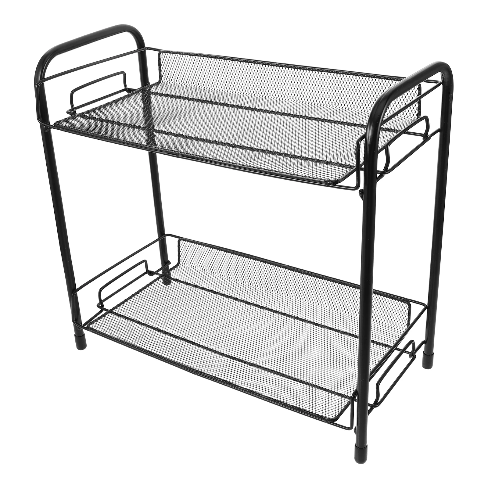 

Double Layer Storage Rack Stainless Steel Kitchen Seasoning Organizer Countertop Coffee Holder Guardrail Mesh Design Mug Display