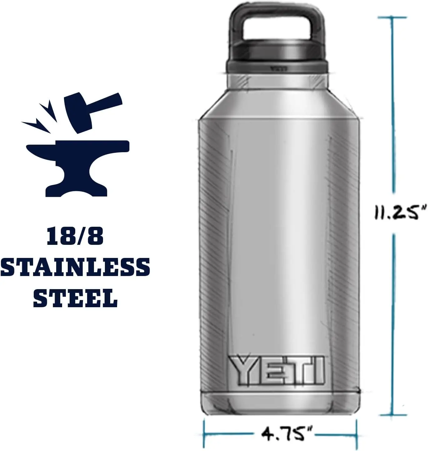 Imagem -03 - Yeti Rambler com Chug Cap Garrafa Isolada a Vácuo Azul Marinho 64 oz Aço Inoxidável