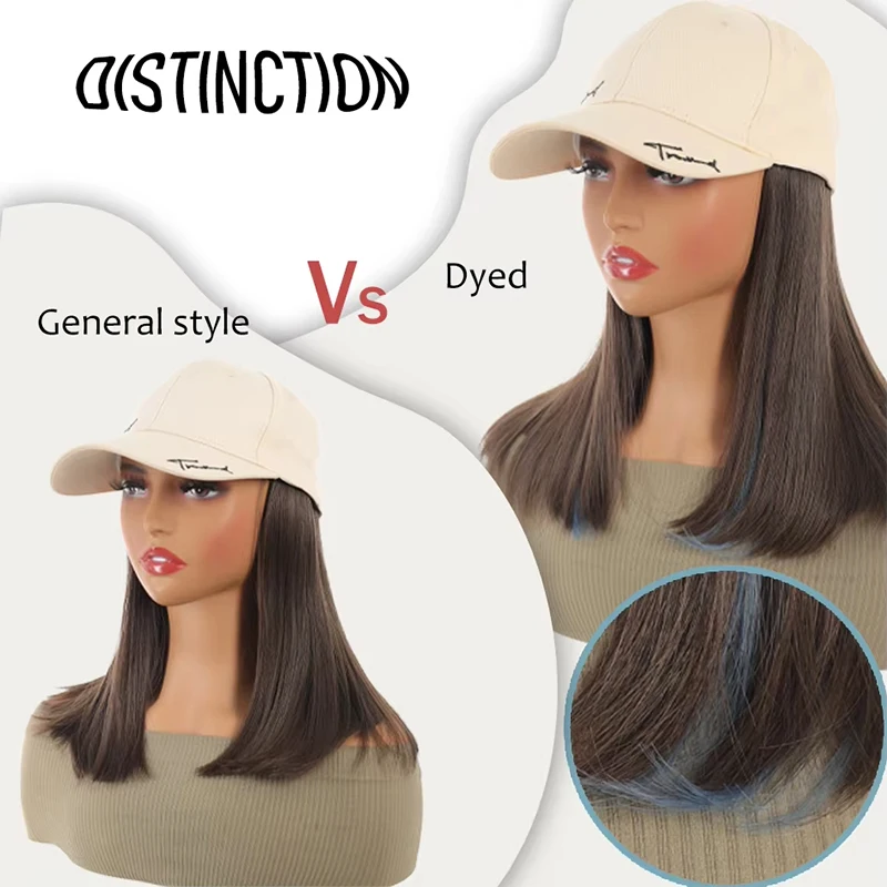 Allaosify 人工毛女性の 12 インチライトベージュ文字刺繍野球帽ストレートヘアハイライト帽子エクステンション