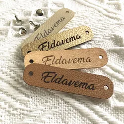 30pcs Handmade labels custom logo Leather knitting clothes tags with rivet Personalised sewing hats crafts label DIY Accessories