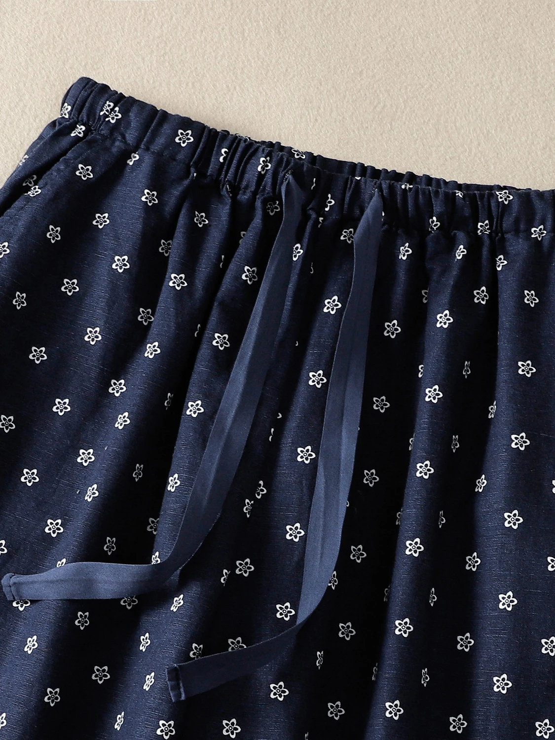 Retro Floral Print Cotton Linen Wide Leg Pants Loose Elastic Waist Casual Slimming Summer Nine Points Women's plus Size Trousers