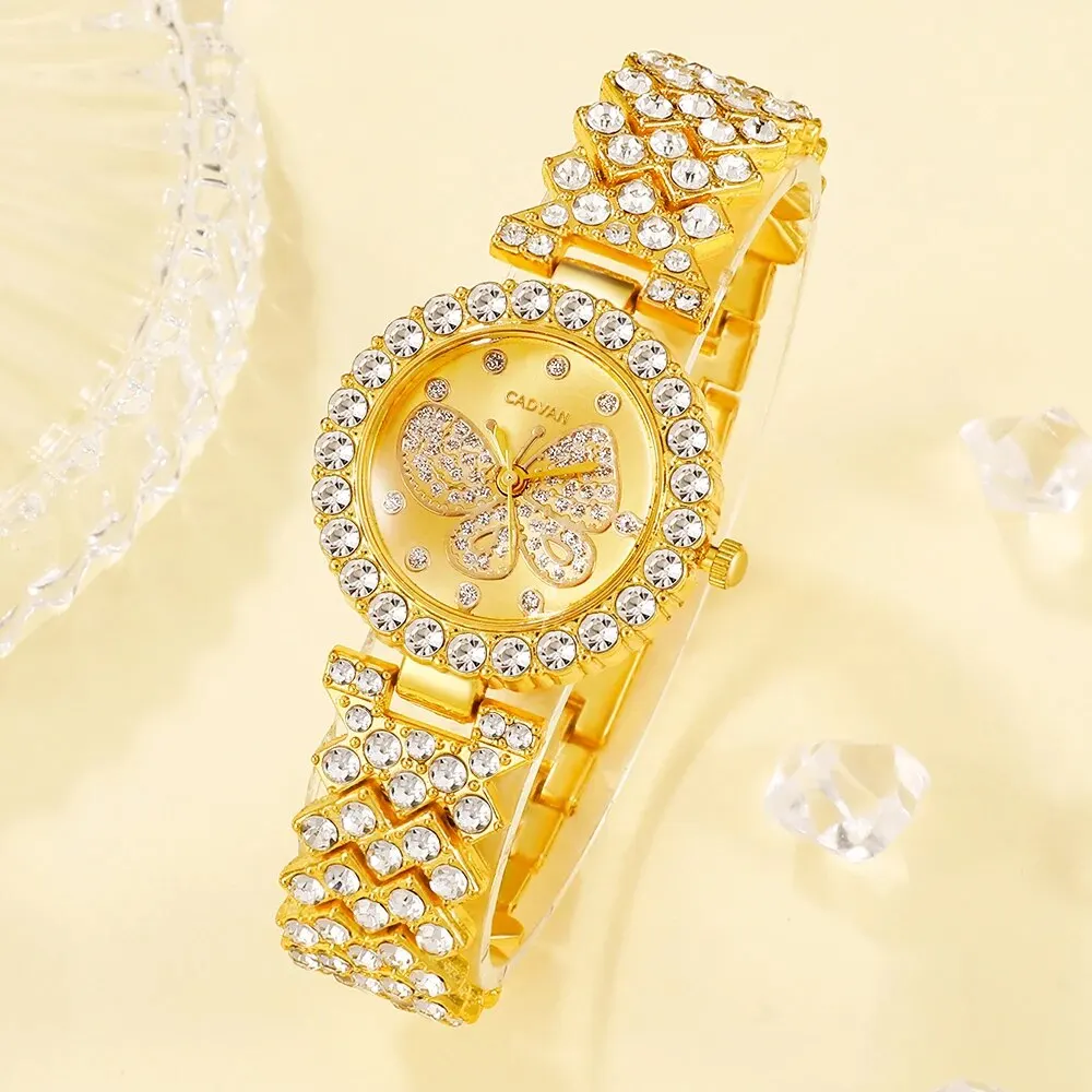 Women Butterfly Dial Watch Brand Design Female Clock Women Steel Bracelet Watch Quartz Luxury Fashion Set With Diamonds