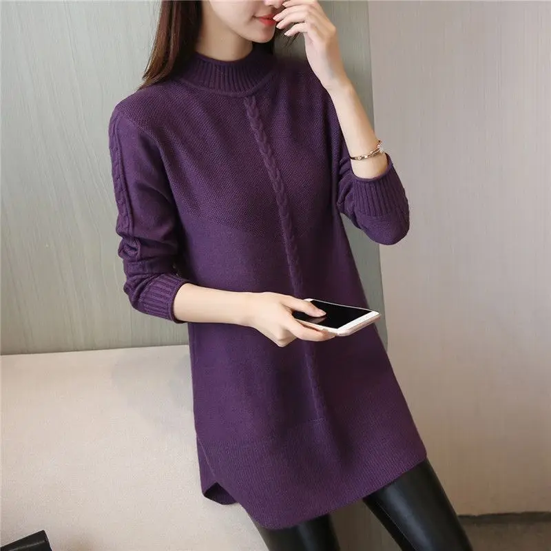 2024 Ladies New Sweater Half Height Collar Thick Oversized Loose Knitting Bottoming Shirt Women Clothing Fashion Mid Length Top