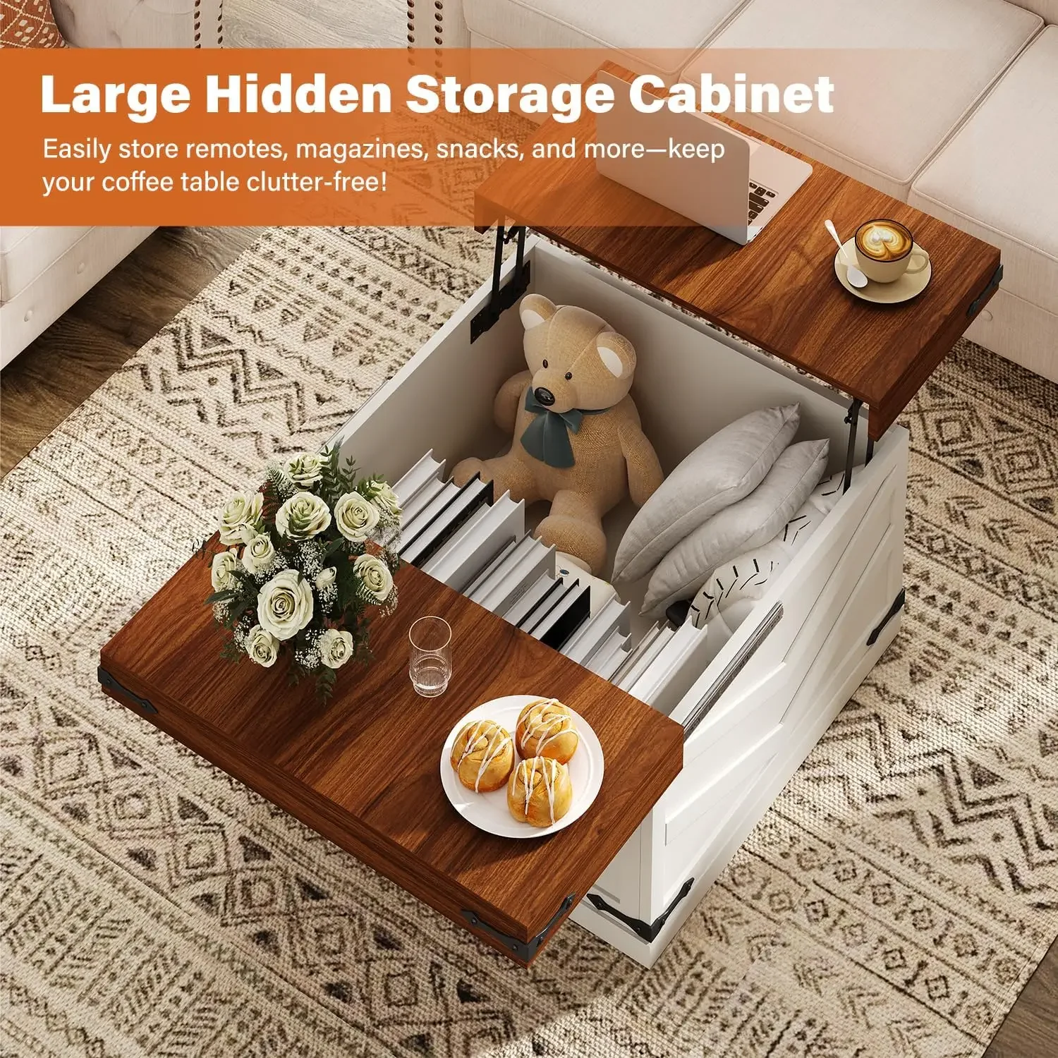[New Arrival!]31.5'' Lift Top Coffee Table, Sliding Top Square Center Table with Large Hidden Storage Organizer, Multi-Functiona