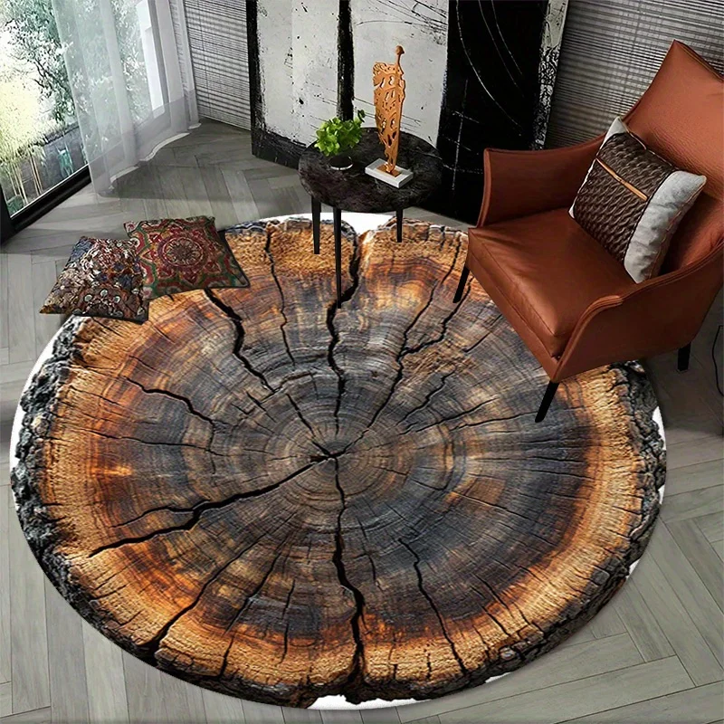 Wood Texture Round Office Area Rug Chair Mat Non Slip Floor Mat Living Room Bedroom Decor Under Desk Floor Protector