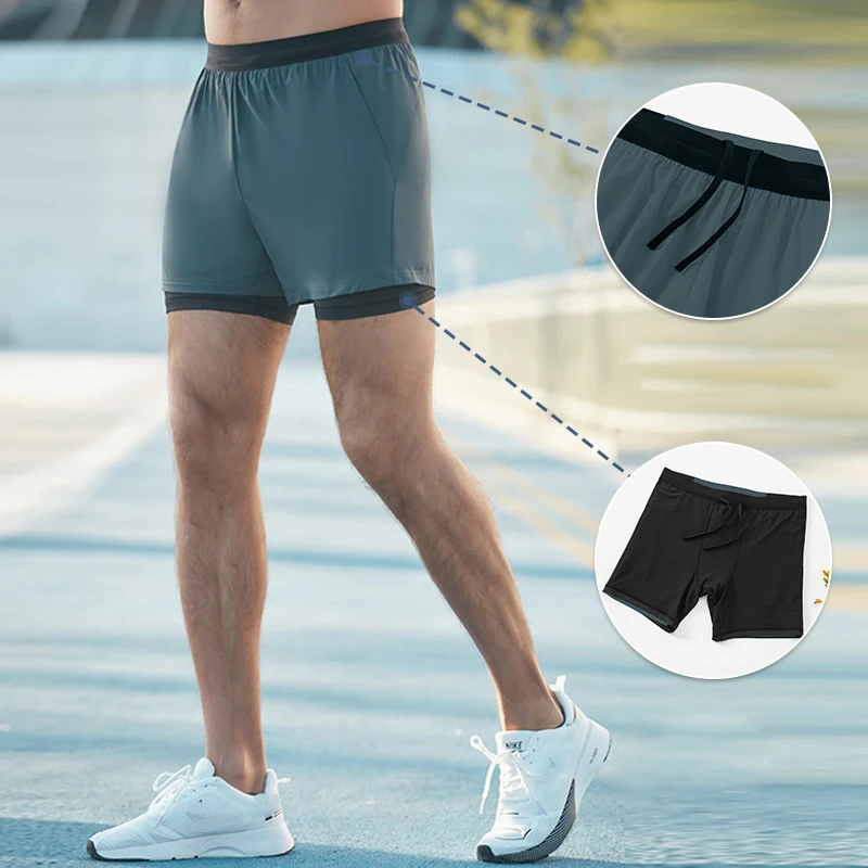 Double Layer Sport Fitness Shorts Men Quick Dry Breathable Exercise Training Running Basketall 2 In 1 Anti-Chafing Shorts