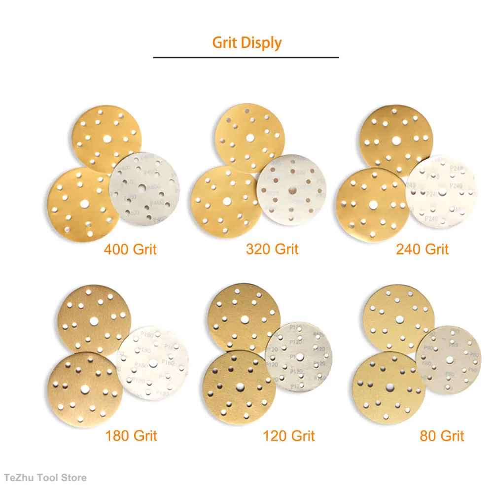 6 Inch 150mm 15 Hole Wet&Dry Yellow Sandpaper Disc 40-1000 Grit Hook Loop Flocking Self-adhesive Polishing Sanding Paper