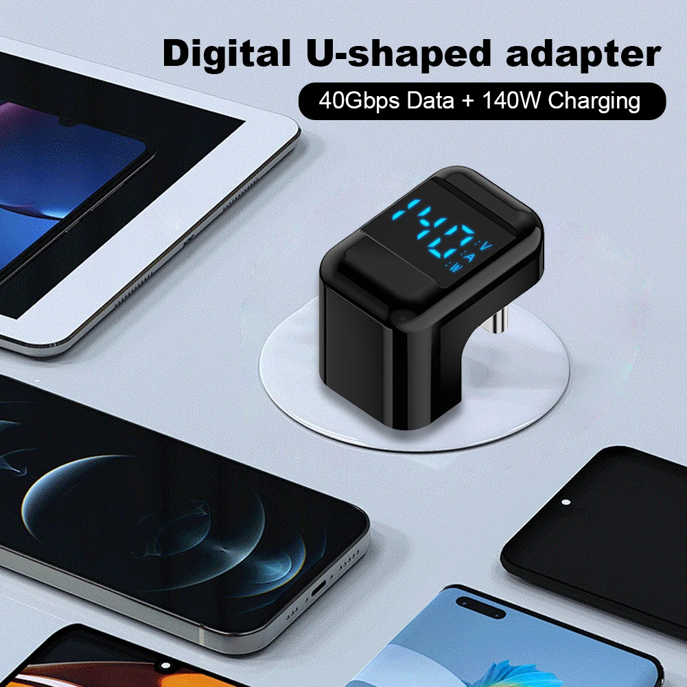 Adaptador USB tipo C en forma de U, adaptador de datos de carga rápida de 140W, 8k @ 60Hz, tipo C macho a C hembra, adaptador de extensión para iPad, Macbook y PC