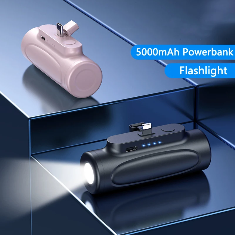 

5000mAh Mini Power Bank with Plug Flashlight Portable Charger Powerbank for iPhone Samsung Huawei Xiaomi External Spare Battery