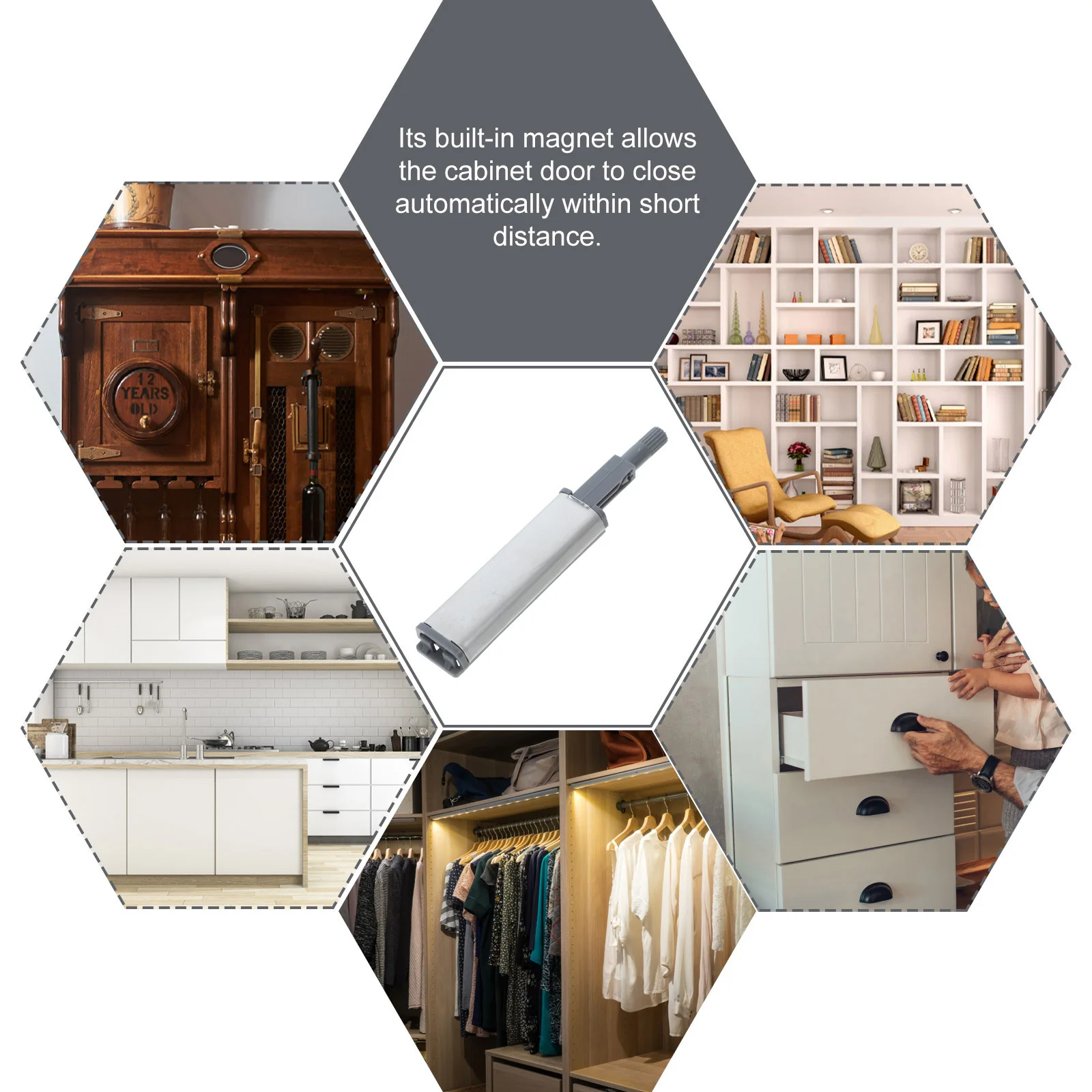 

6Pcs Push to Open Cabinet Hinges Hidden Self Closing Push Button Latch Steel Shell Soft Close Hardware for Kitchen Bathroom