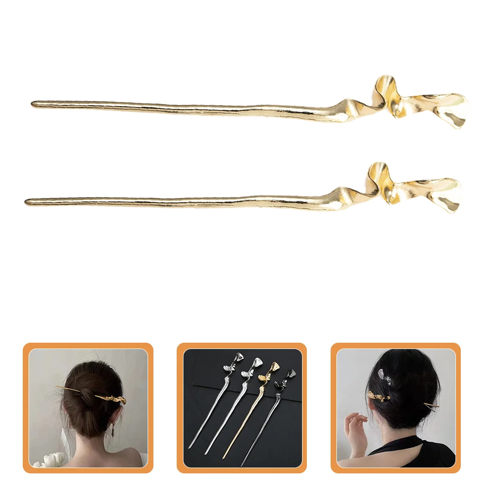 

2 Pcs Geometric Metal Hair Chopsticks Rhinestones Obx Jewelry Decor Barrettes Chinese Accessories Hanfu Miss