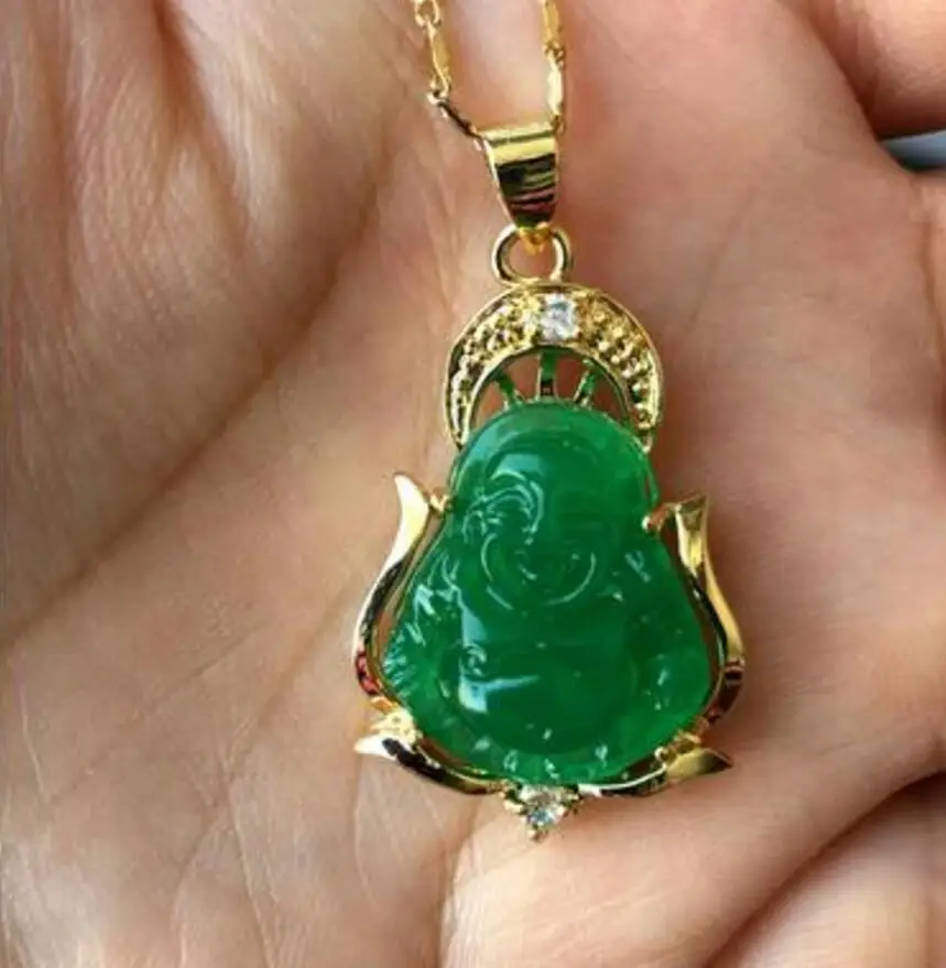 

New good Lucky Green JADE NEW Buddha Pendant&Necklace