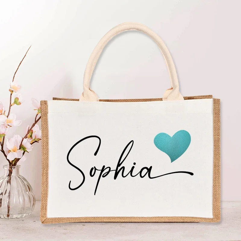 Custom Name Bag Burlap Tote Bag Can Be Used Back Large Capacity Handbag Fashion Woman Beach Bag Bridesmaids Personalized Gift