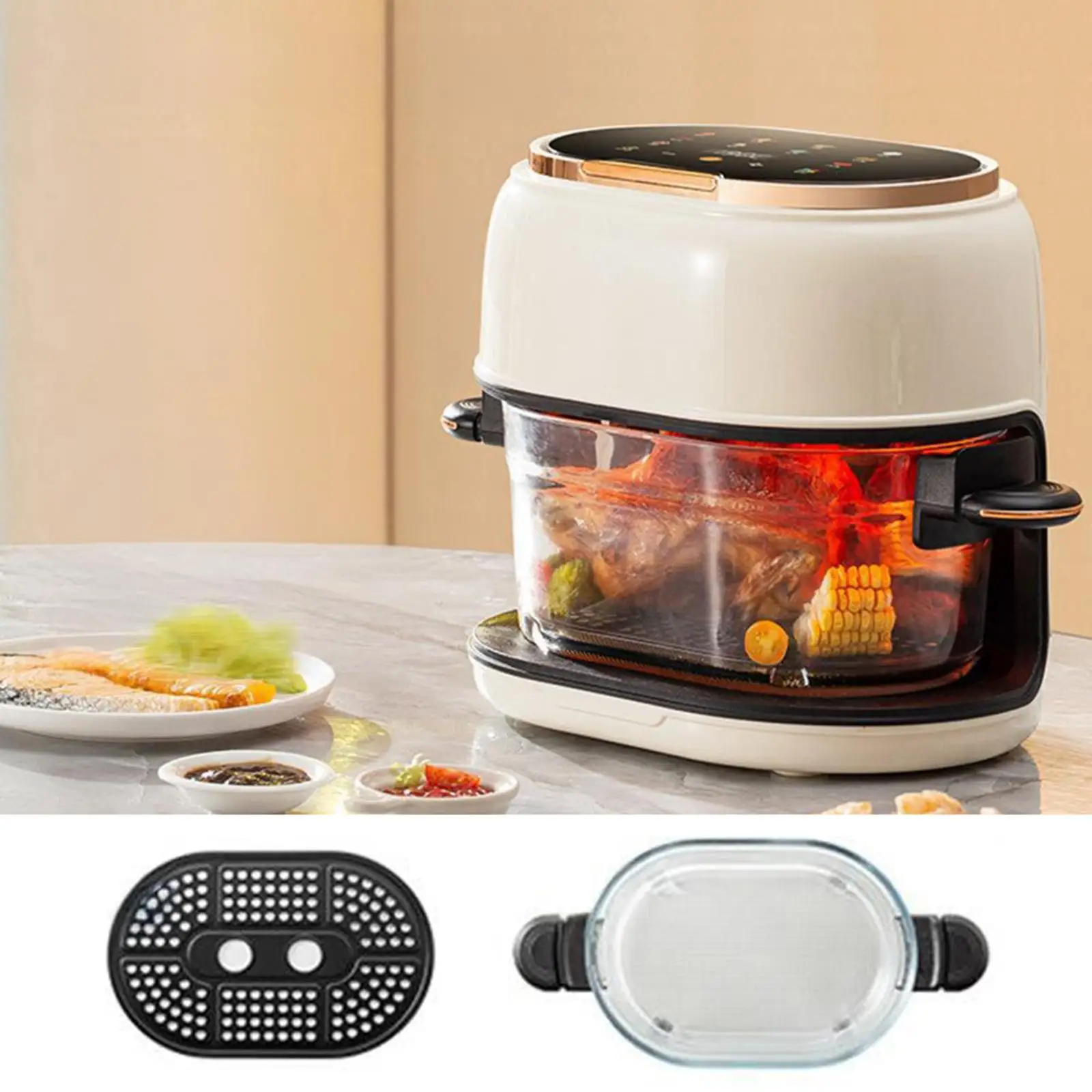 Compact Electric Glass Fryer 4L Non-fat Digital Air Fryer with Long Tray for Home Fries Desserts and Chicken Compact Electric Glass Fryer 4L Non-fat Digital Air Fryer with Long Tray for Home Fries Desserts and Chicken