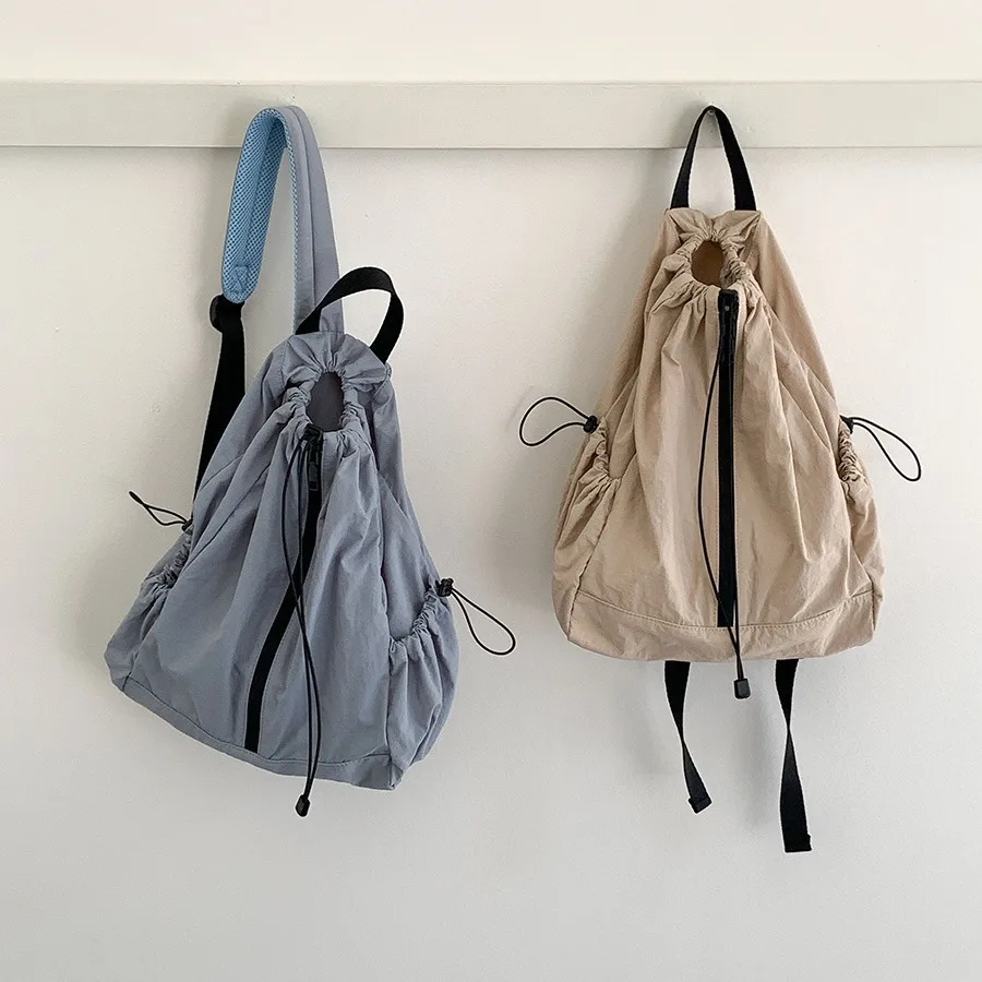 

Корейский простой летний плиссированный нейлоновый женский рюкзак на шнурке, рюкзак для школьниц и студентов, дорожные рюкзаки для женщин
