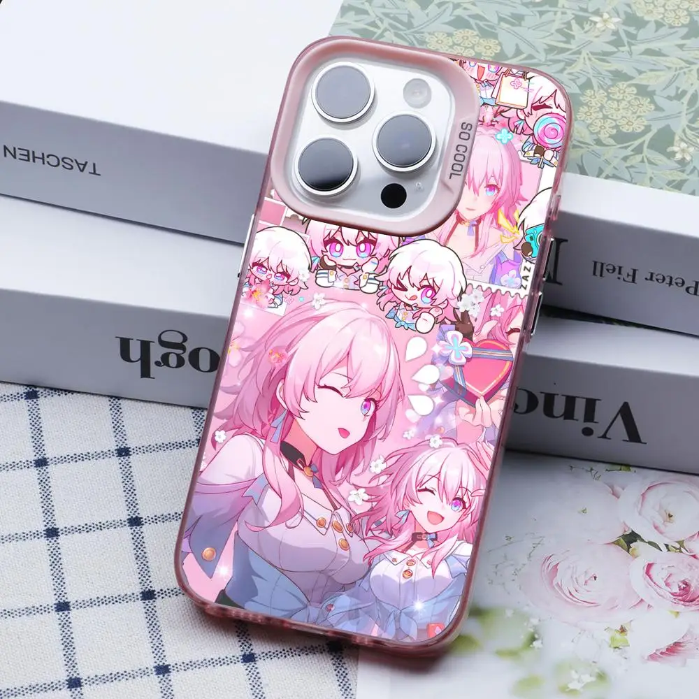 

Чехол для телефона Honkai Star Rail March для iPhone 17, 16, 15, 14, 13, 12, 11 X XR XS 8 7 Air Pro Max Plus, полупрозрачный розовый цветной чехол