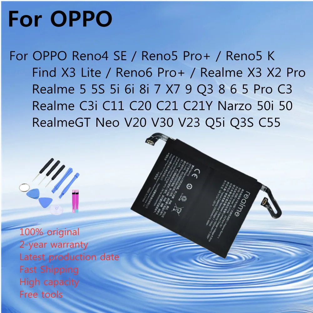

Оригинальный аккумулятор для Oppo Realme 5 5S 5i 6i 8i 7 X7 9 Q3 X2 Pro Reno4 SE Reno5 K Reno6 Pro+ Find X3 Lite X3 GT Neo Q5i Narzo 50