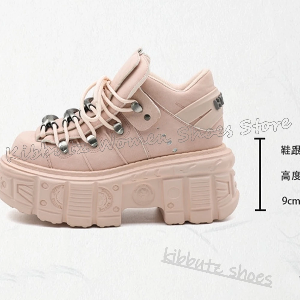 Sneaker Ankle Boots Platform Spicy Girl Round Toe Thick Bottom Rock Punk Novelty Fashion Concise Sexy Elegant Metal Decor Gothic view 2