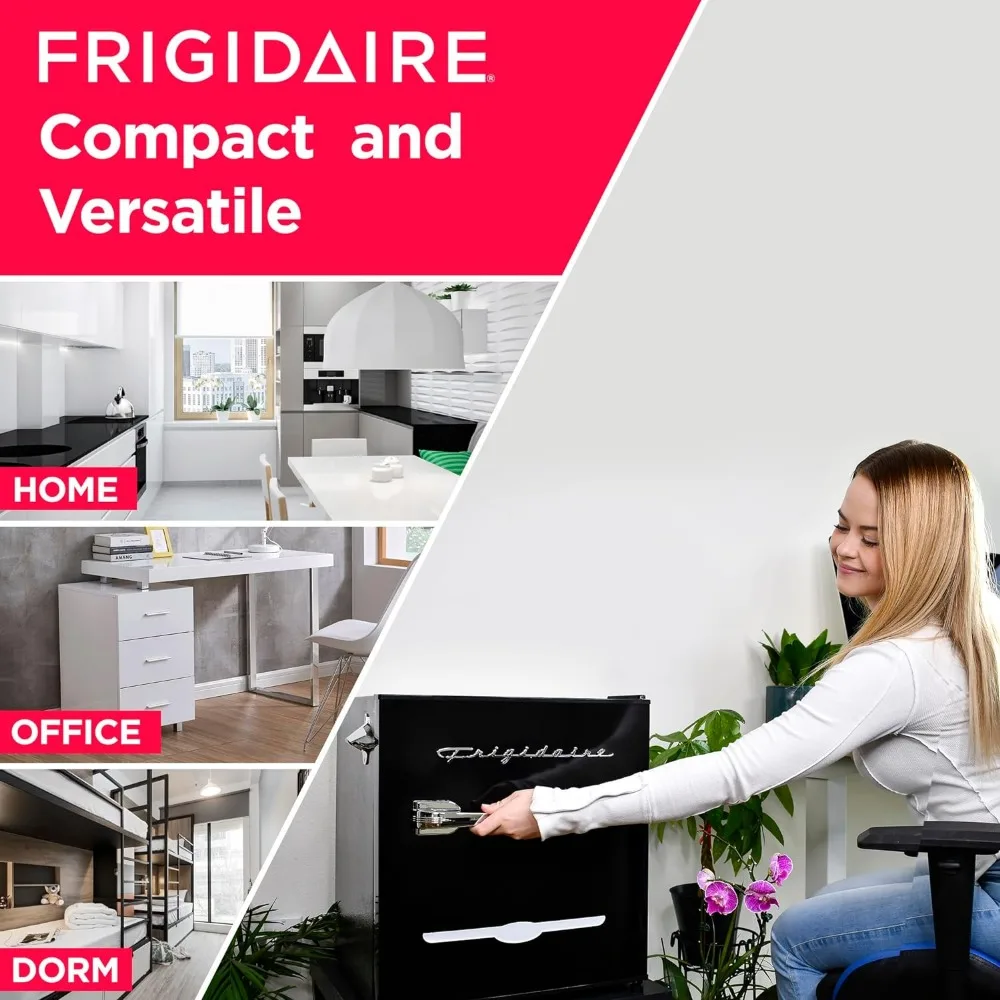 Black EFR176- AMZ Retro Mini Refrigerator-Energy Saving-Adjustable Thermostat Control-Side Mounted Bottle Opener-Ideal