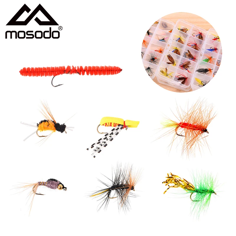 Mosodo 10pcs Flies Fly Fishing Lures Treble Hooks Insects Flies Set Dry Wet Flies Nymph Streamer Fishing Tackle Accessories