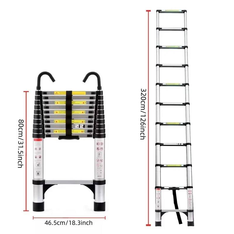 10,5ft (ongeveer 3,2 m) Intrekbare ladder Multifunctionele opvouwbare ladder Intrekbare ladder Geschikt voor dagelijks zolderhuis 330 pond