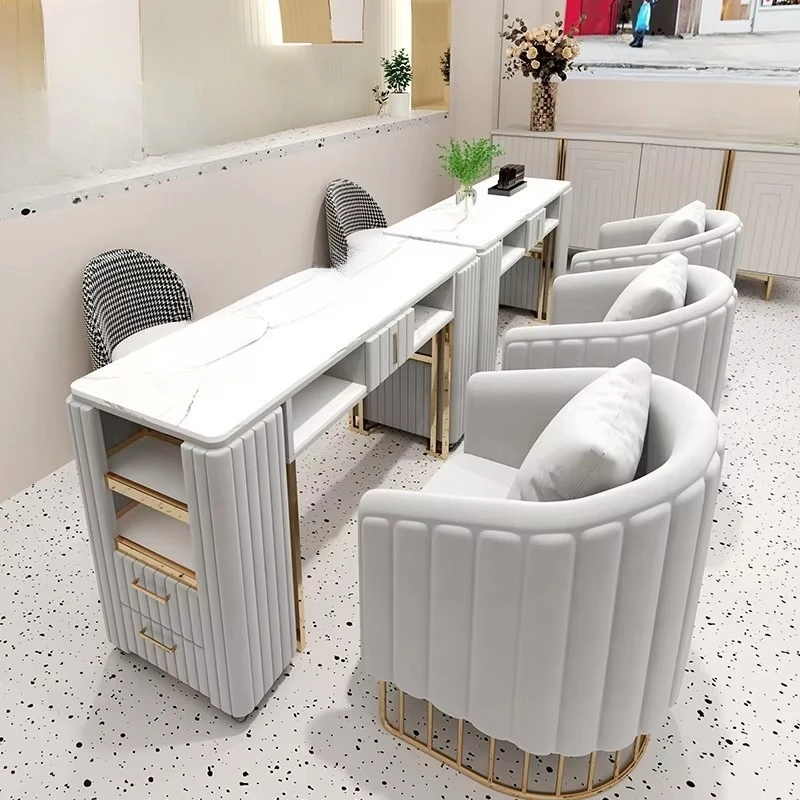 Modern design nail salon table and chair set metal materials, including vacuum cleaner and nail salon sofa