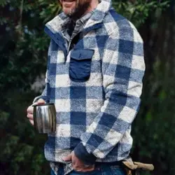 Plaid Plush 2023 Men Hoodie Fleece Hood Long Sleeve Lamb Wool Jacket Sweatshirt Men's Jacket Camouflage Thicken Winter Hoodies