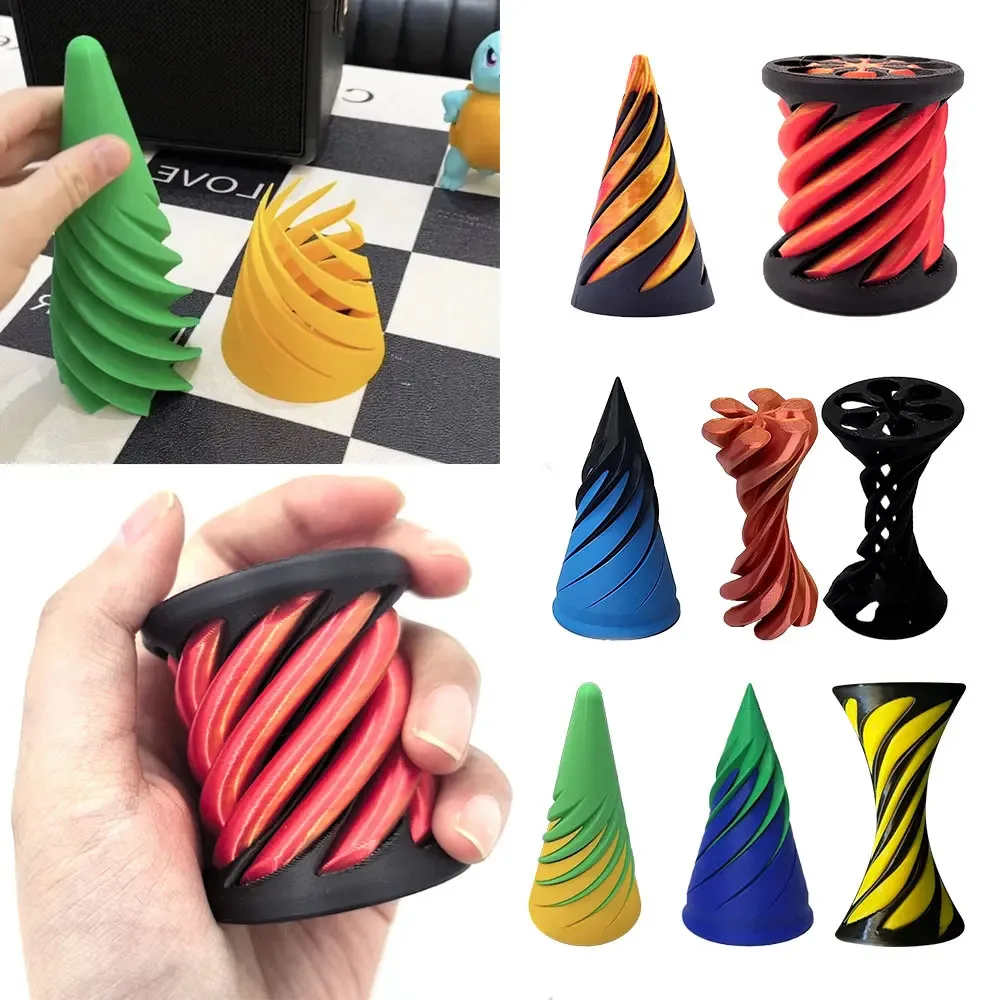 3D Printed Spiral Cone Fidget Toy Impossible Pyramid Passthrough Sculpture Pass Through Pyramid Toy Vortex Thread Illusion