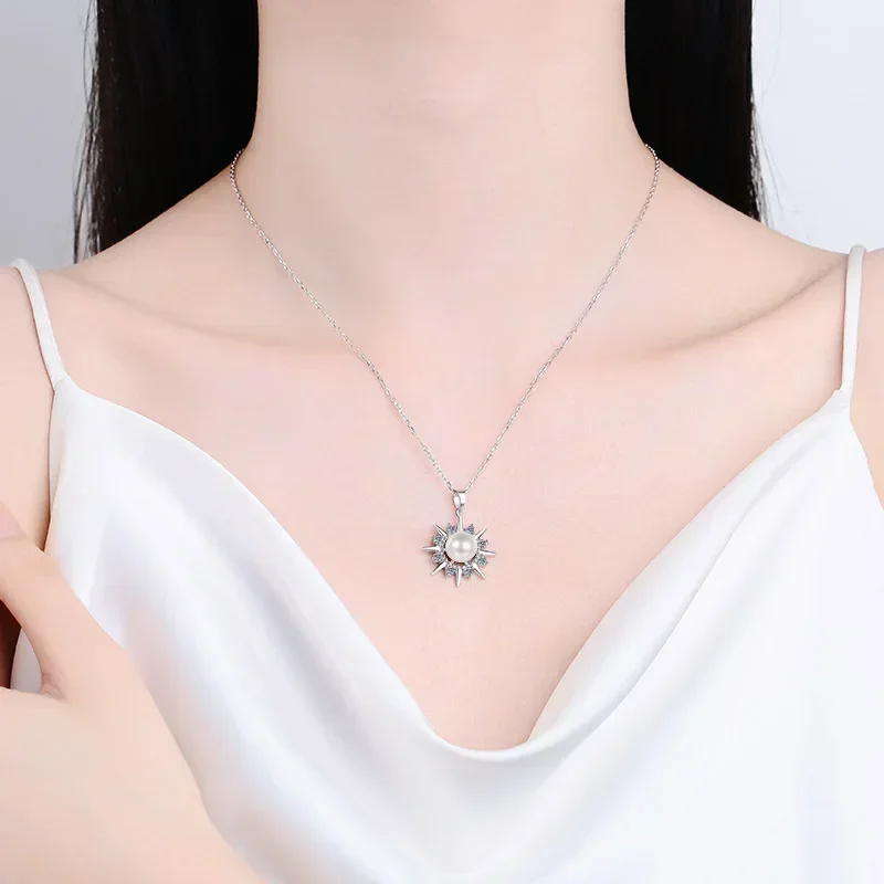 

Luxury PT950 Platinum Certified 0.32ct Moissanite Pendant for Women Wedding Sparkling Sunflower Pearl Necklace Collarbone Chain