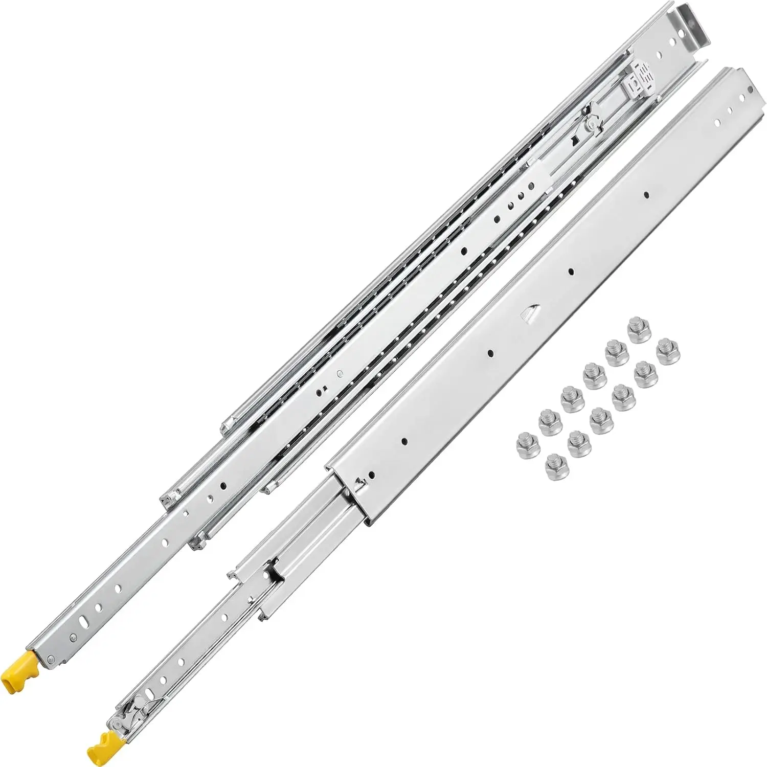 Drawer Slides with Lock, 1 Pair 60 inch, Industrial Drawer Slides up to 500 lbs Capacity, 3-Fold Full Extension