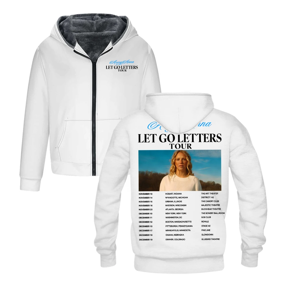 GF Avery Anna Let Go Letters Tour 2025 قلنسوة بسحاب كم طويل ملابس الشارع الشهير النساء الرجال سترة سترات للجنسين معطف الشتاء #3