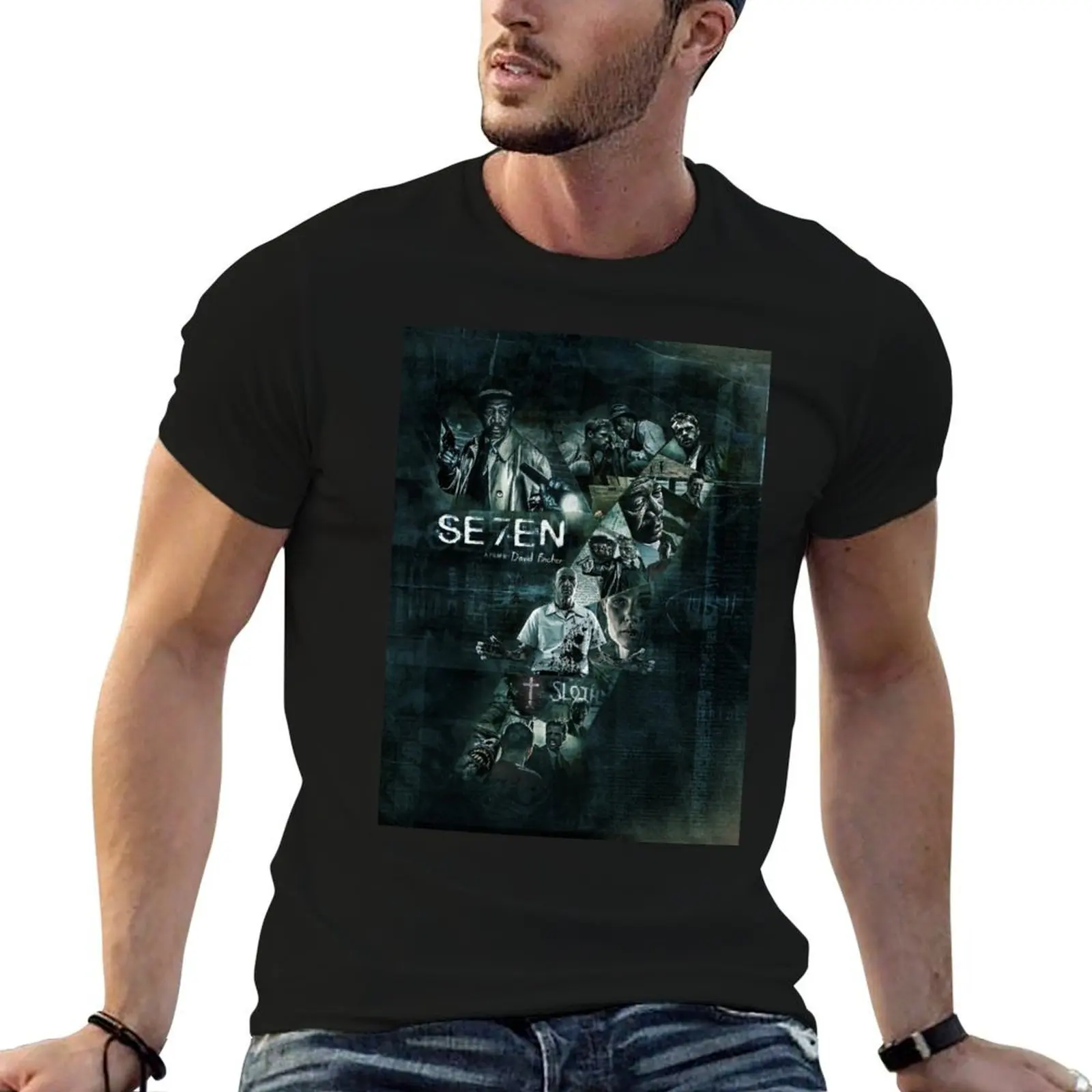 

Se7en by David Fincher Movie Poster T-Shirt man t shirts graphic t shirt custom print T-Shirt