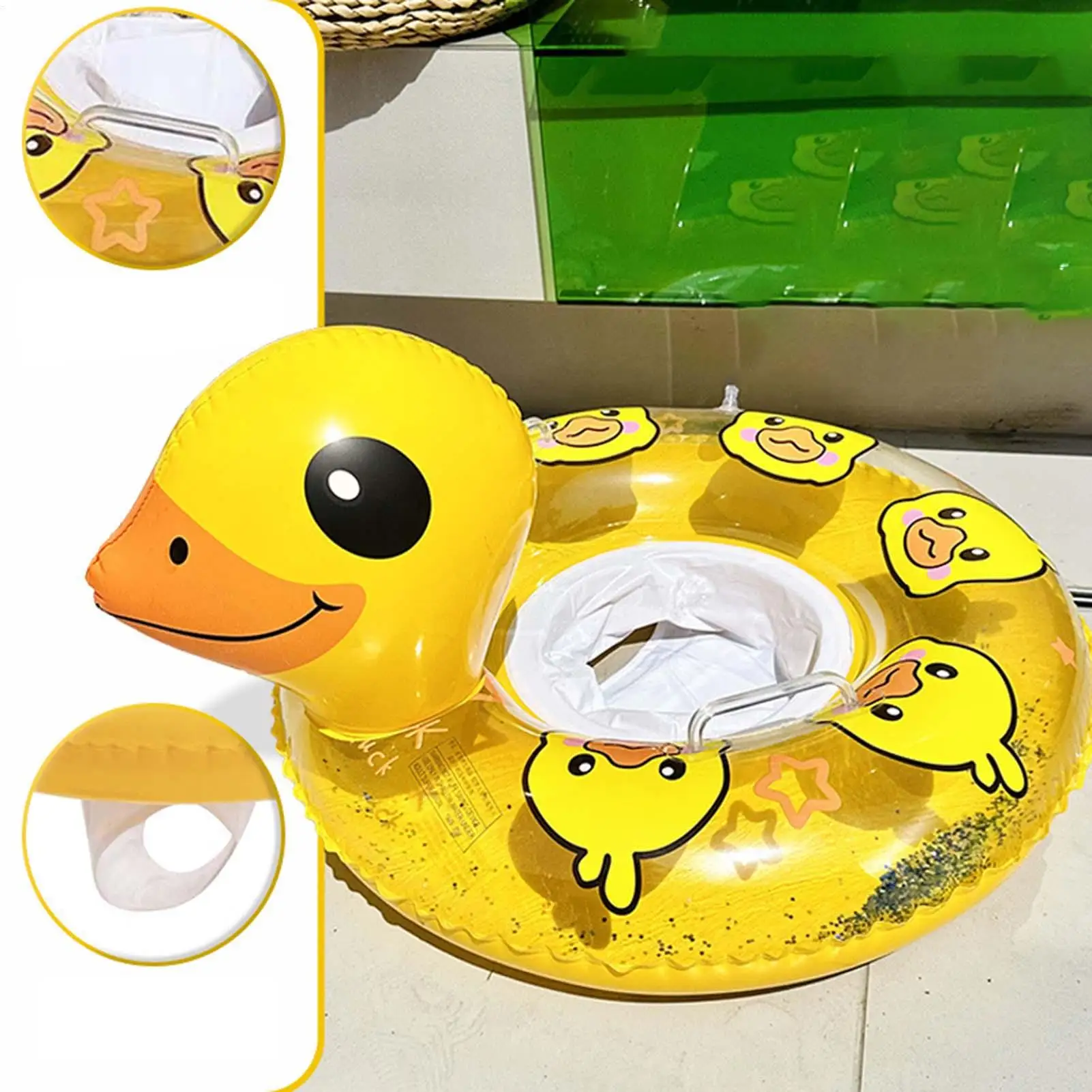 Swim Rings for Kids Inflatable Pool Floats for Baby Yellow Duck Shape Swim Rings with Handle Outdoor Toys for Summer Travel Boys