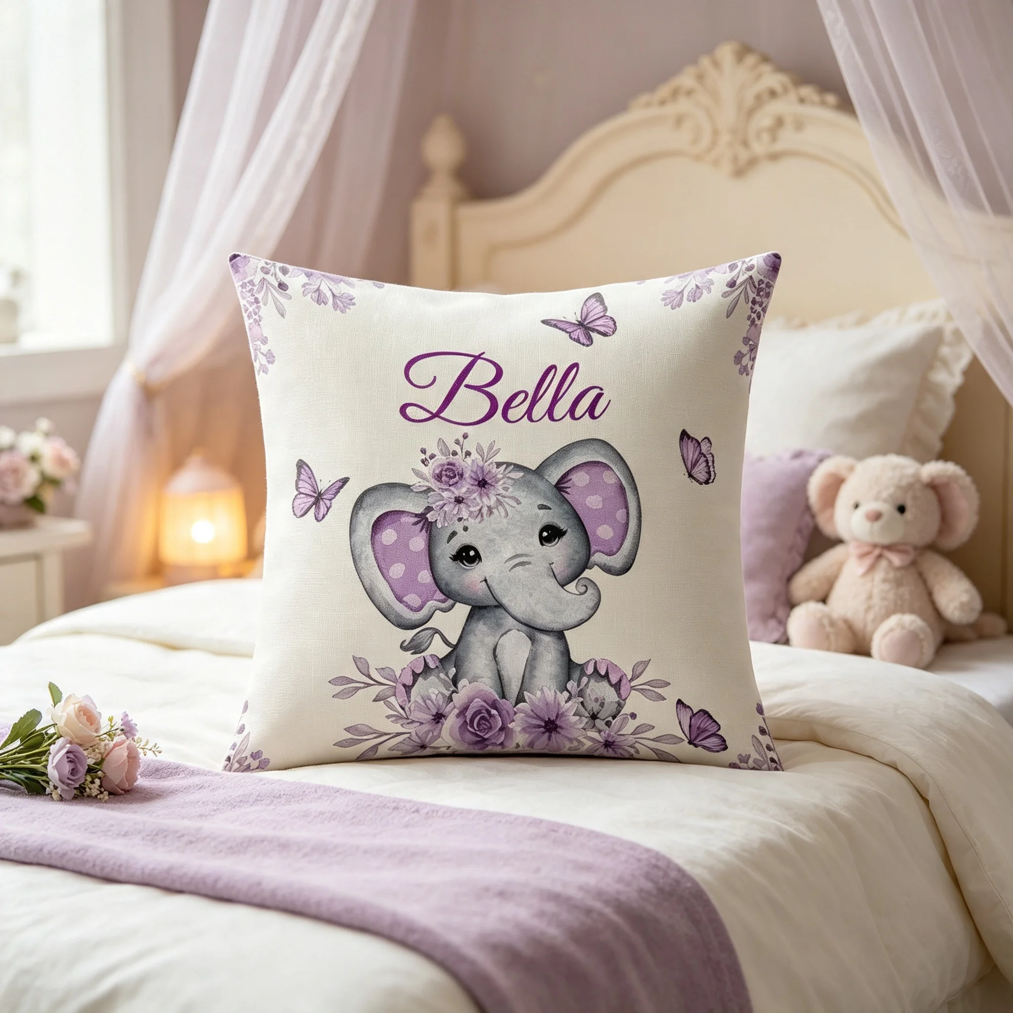 1PC Personalized Name Pillow Cover,Cushion Cover,Watercolor Farm Animals Floral Pattern,Custom Text Design,Home Sofa Gift