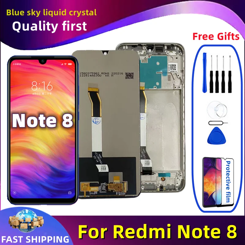 LCD Display Touch Screen Digitizer Assembly Replacement, Original with Frame, Xiaomi Redmi Note 8, M1908C3JH, M1908C3JG