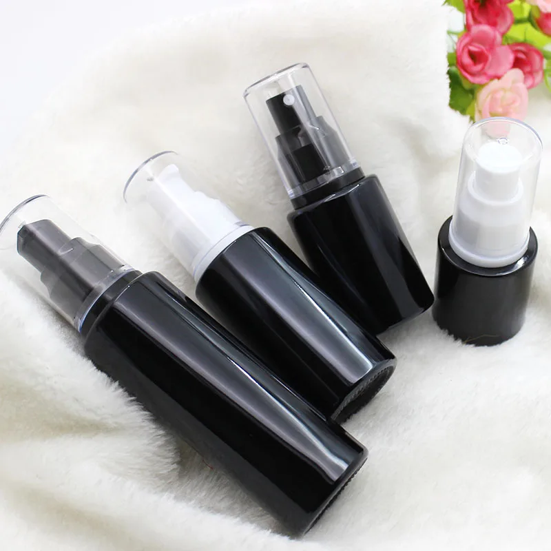 50pcs 20ml Black Glass Perfume Bottle With Spray Cosmetic Containers, Lotion Emulsion Bottle